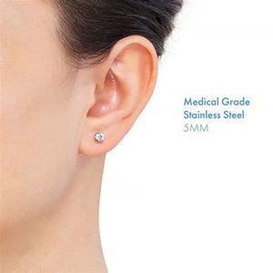 Silver ~ 5mm ~ 316L Surgical Stainless Steel Round CZ Crystal Earring